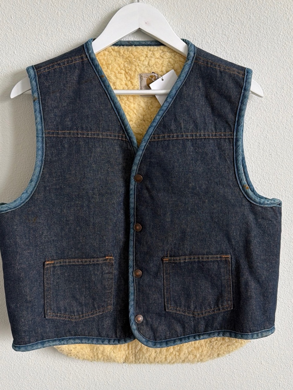 Men's Dark Blue Denim Sherpa-Lined Vest